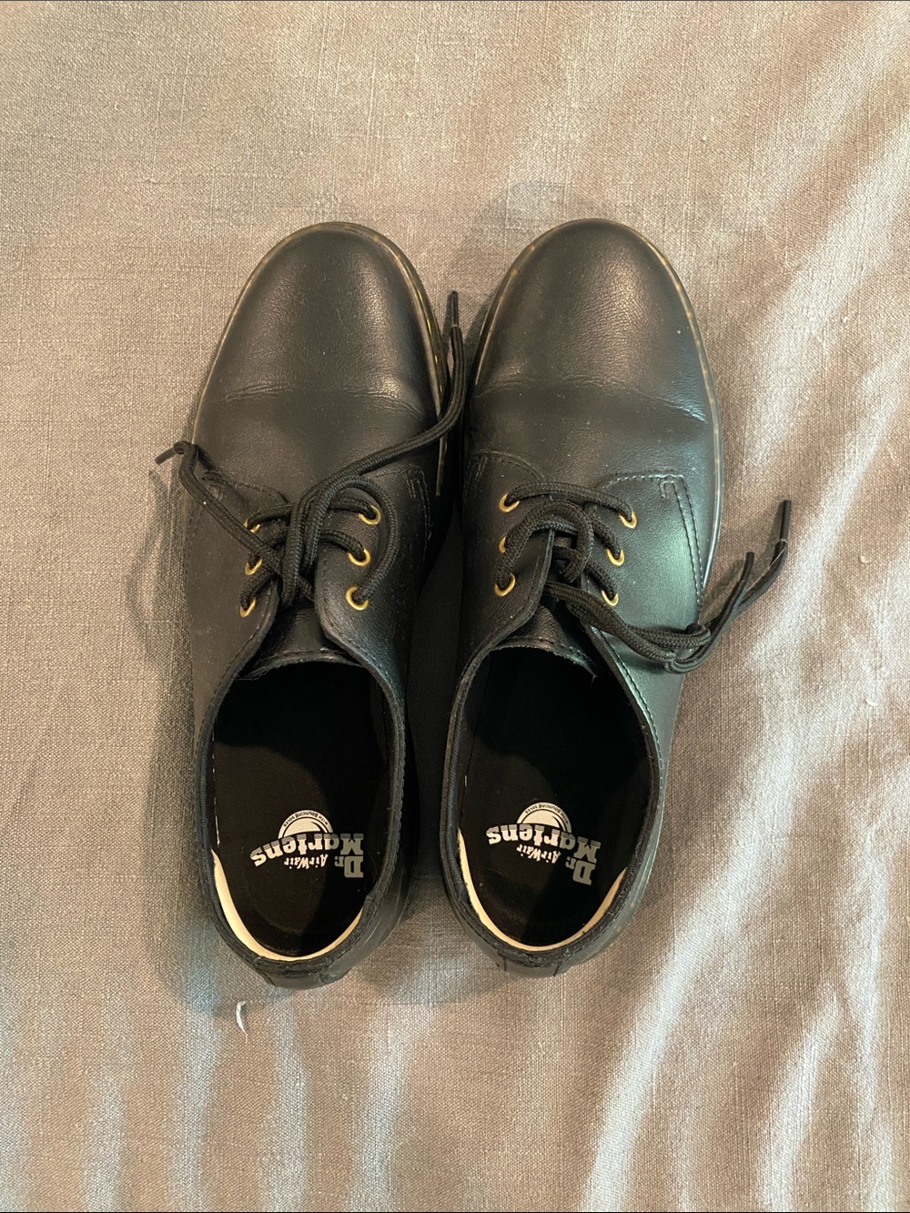 Dr. Martens Black Leather 3-Eye Derby Shoes with Gold Eyelets